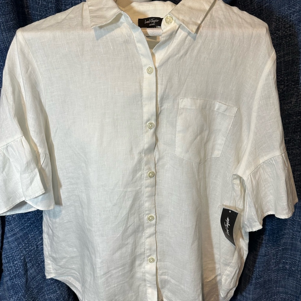 NWT Linen Short-Sleeve Button-Down Shirt - Picture 2 of 5